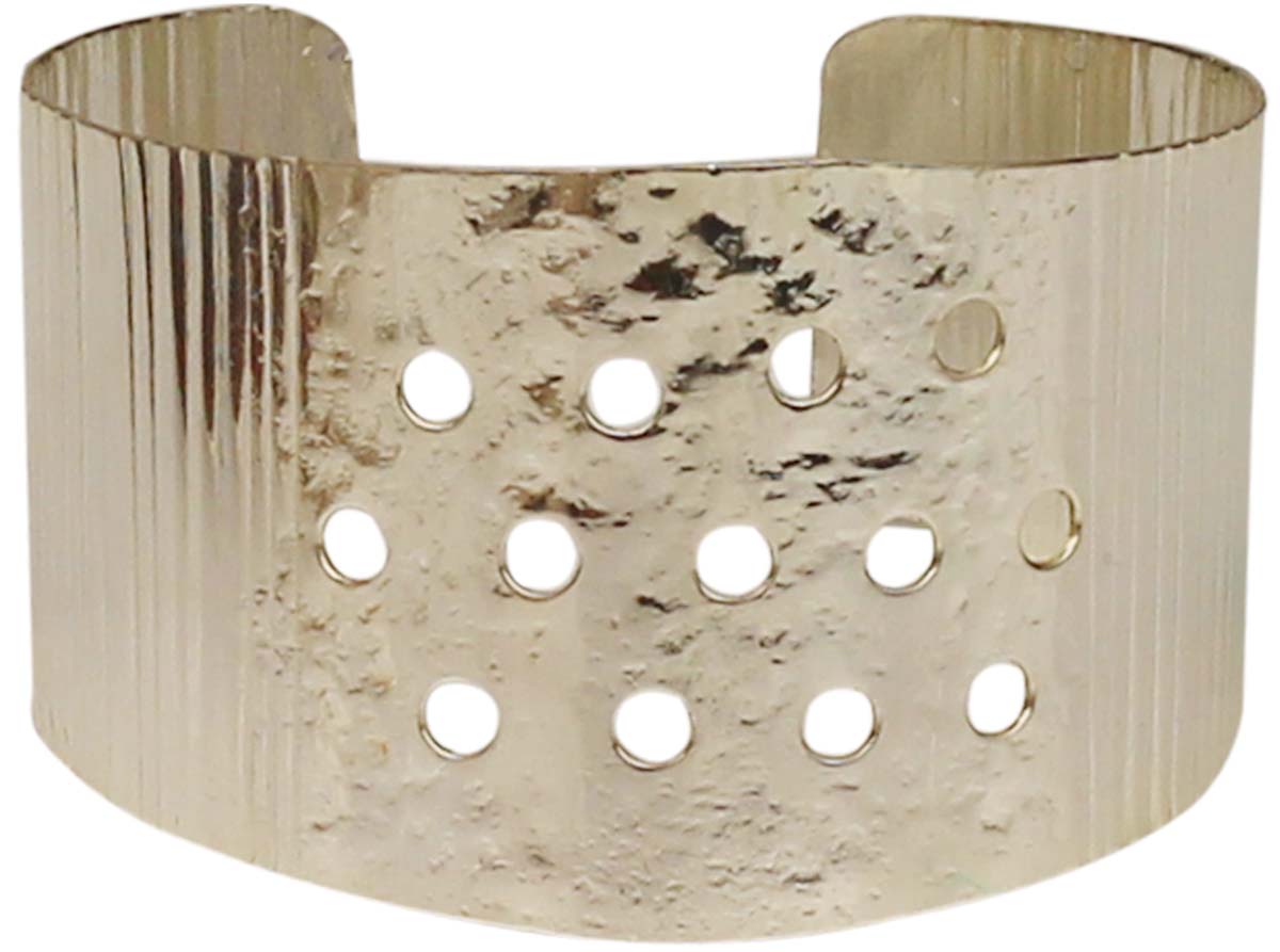 Brass Cuff Bracelet with Circle Cut-Work - 2.5” Silver Tone - Trendy Accessories / Gifts for Her - Buy in Bulk Wholesale